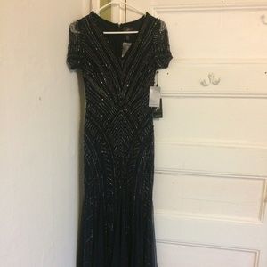 Adrianna Papell Short Sleeve Illusion Neck Beaded